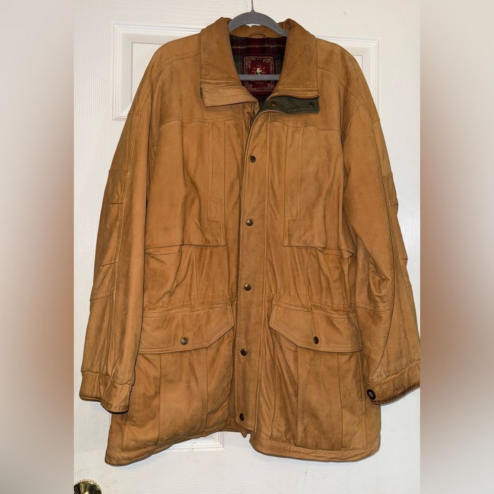 THE TERRITORY AHEAD Genuine Leather Tan Coat With Flannel Lining Size L GUC***